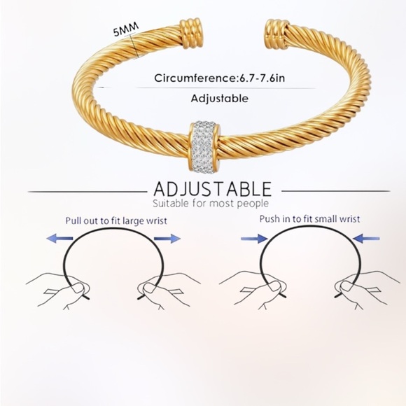 Elegant gold tone cable twisted cuff bangle  Bracelet - Picture 4 of 8